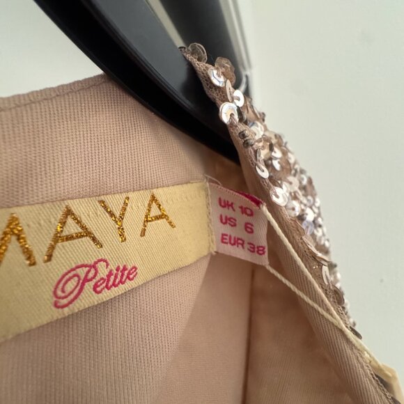 Maya Deluxe Formal Taupe Blush V Neckline Embellished Maxi Dress NWT - Picture 10 of 14